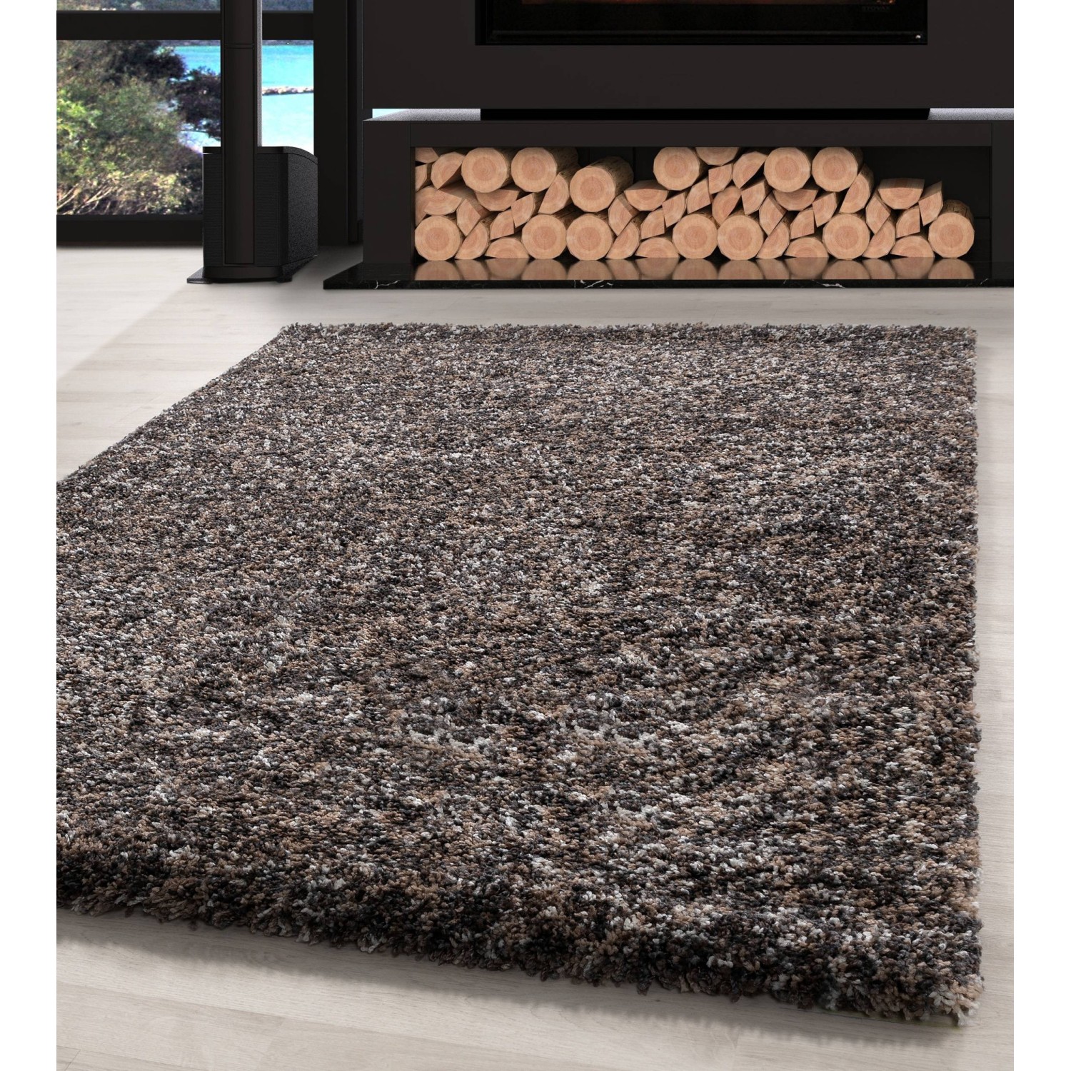 Tapis de Salon Shaggy haute qualité Taupe Gris Beige Crème Moucheté