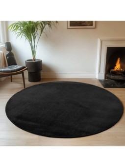 Tapis rond Noir Lavable...