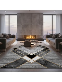 Tapis Moderne Gris & Or...