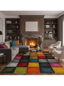 Tapis moderne multicolore à...